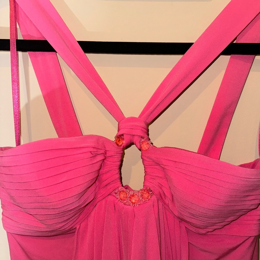 BCBG Pink Cocktail Ring Halter Draped Mini Dress